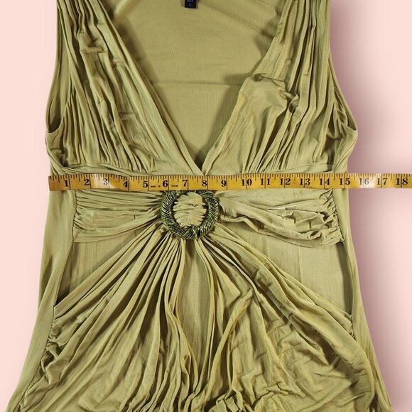 Y2K VTG bebe sleevless ruched draped green top size L baddie 2000s mcbling - Picture 4 of 9